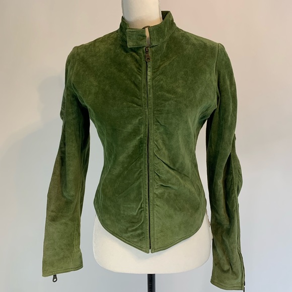 Aldo Sage Green Suede Moto Jacket Size Large - Picture 3 of 16
